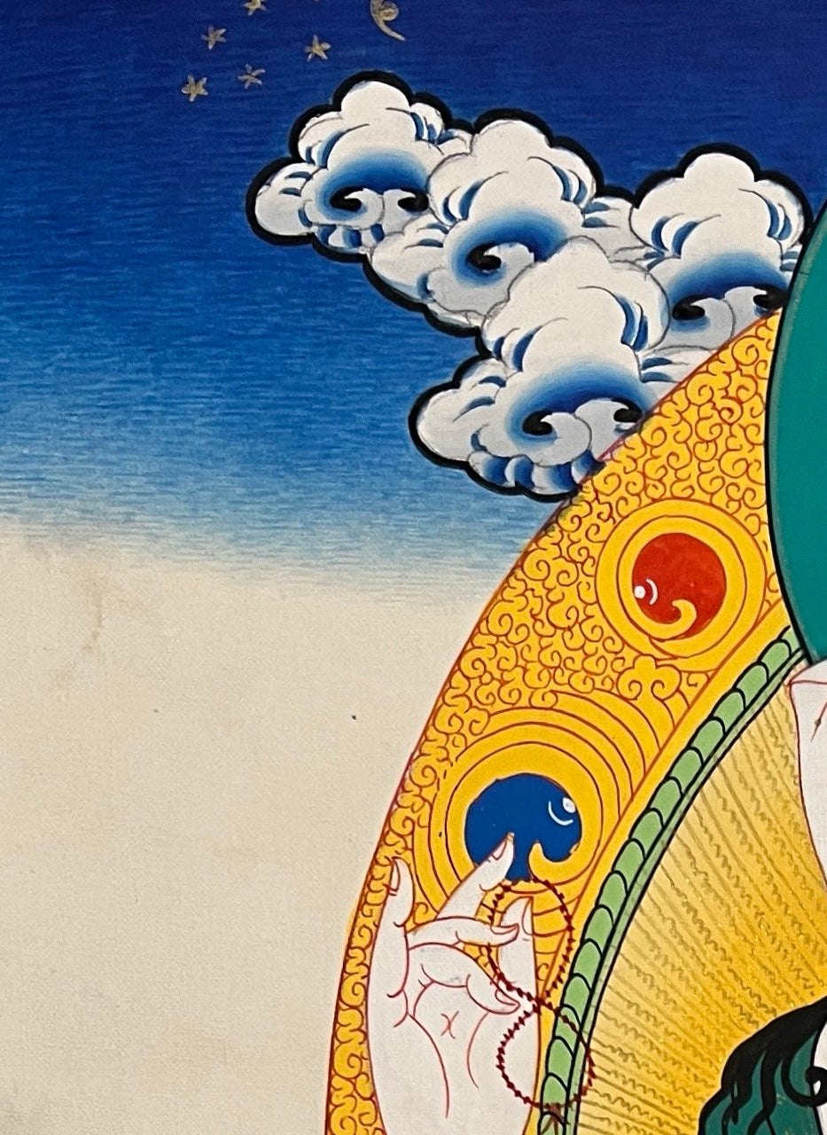 Ganesh thangka, detail: top-left corner