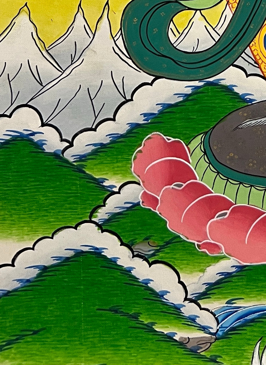 Ganesh thangka, detail: bottom-left corner