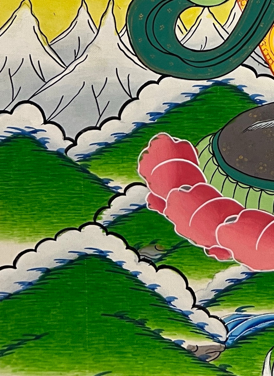 Ganesh thangka, detail: bottom-left corner
