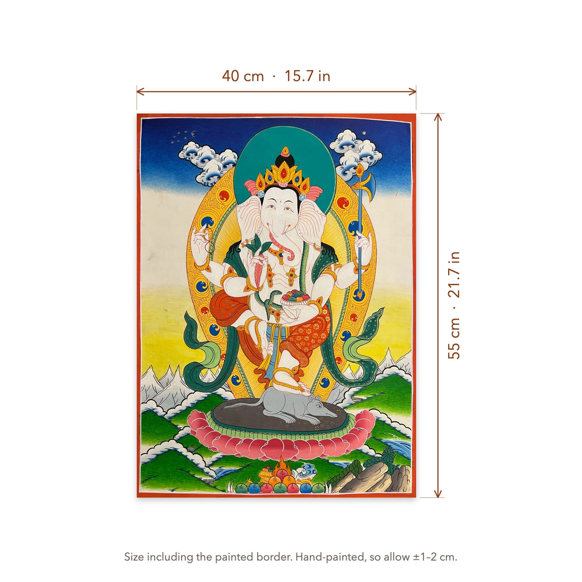 Size diagram: 40 × 55 cm (15.7 × 21.7 in), including the painted border