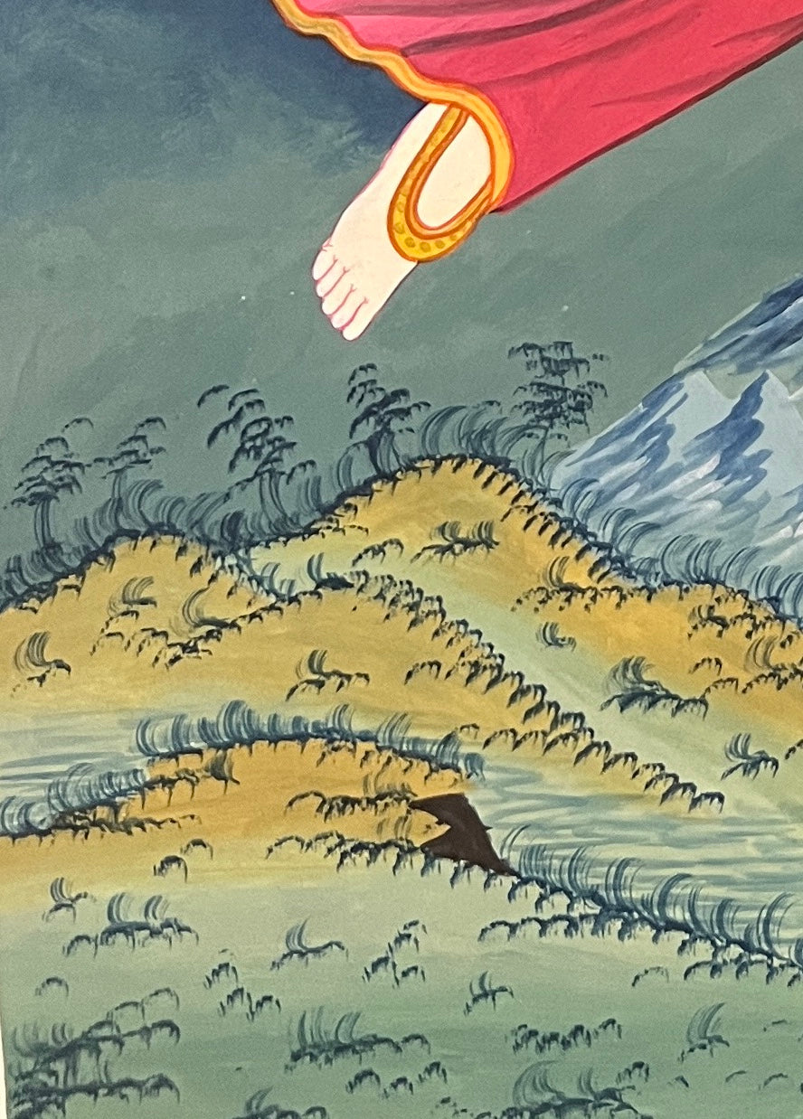 Saraswati thangka, detail: bottom-left corner
