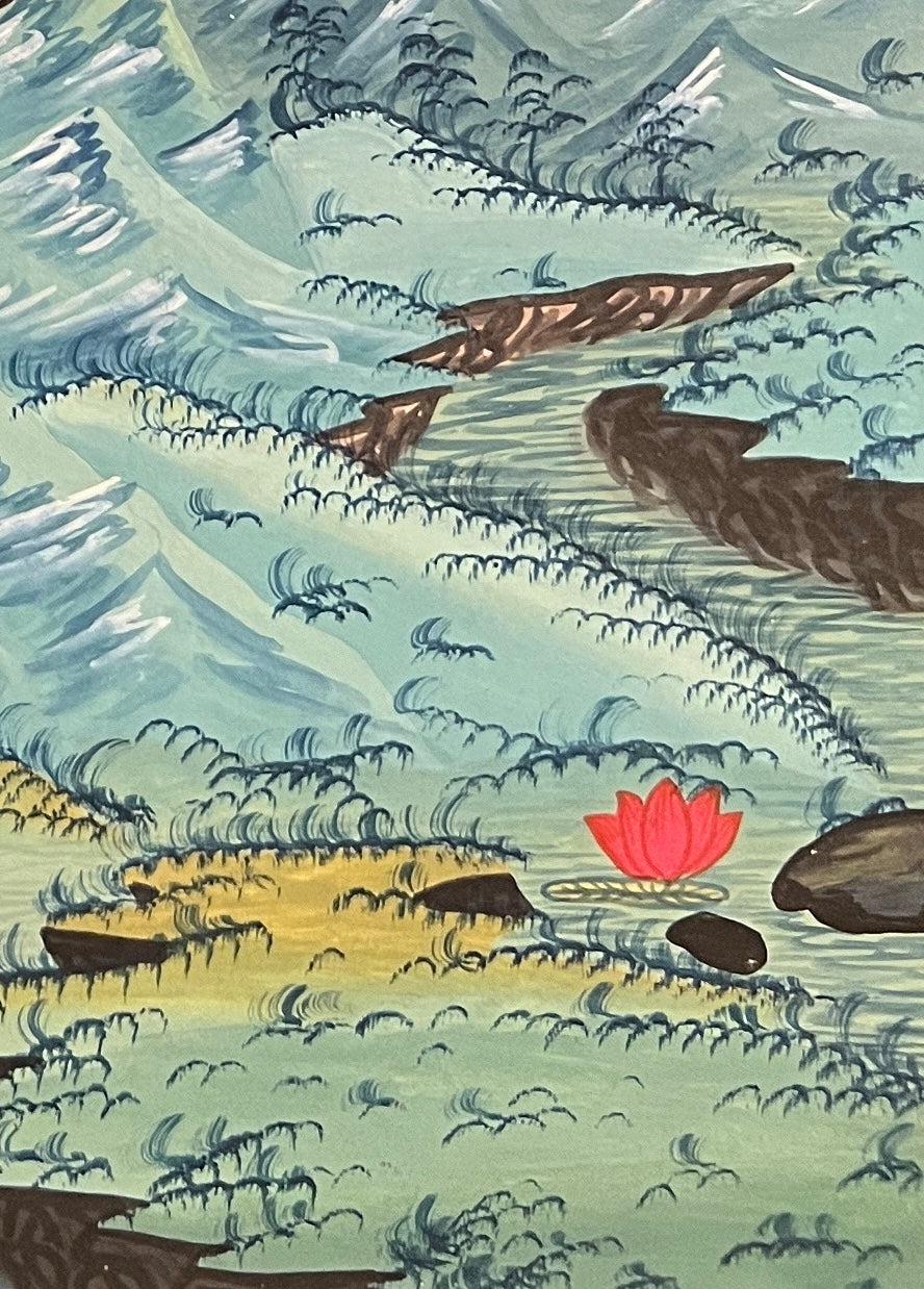 Saraswati thangka, detail: bottom-right corner