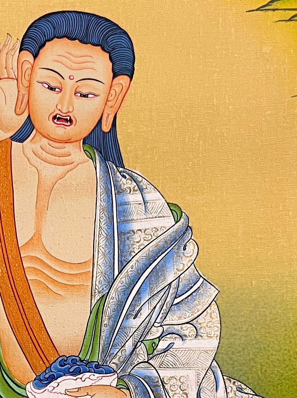 Milarepa thangka, detail: top-right corner