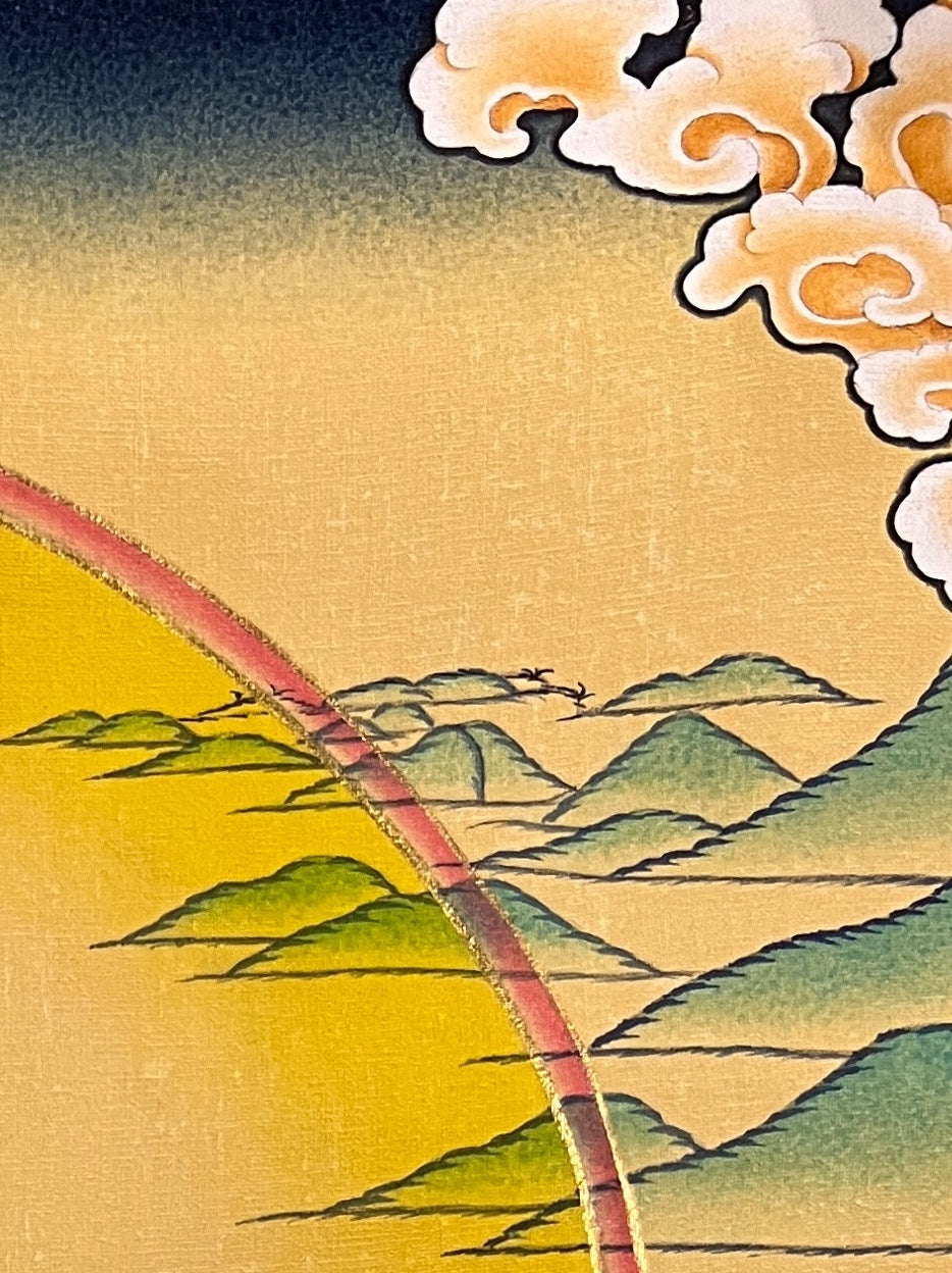 Milarepa thangka, detail: top-right corner