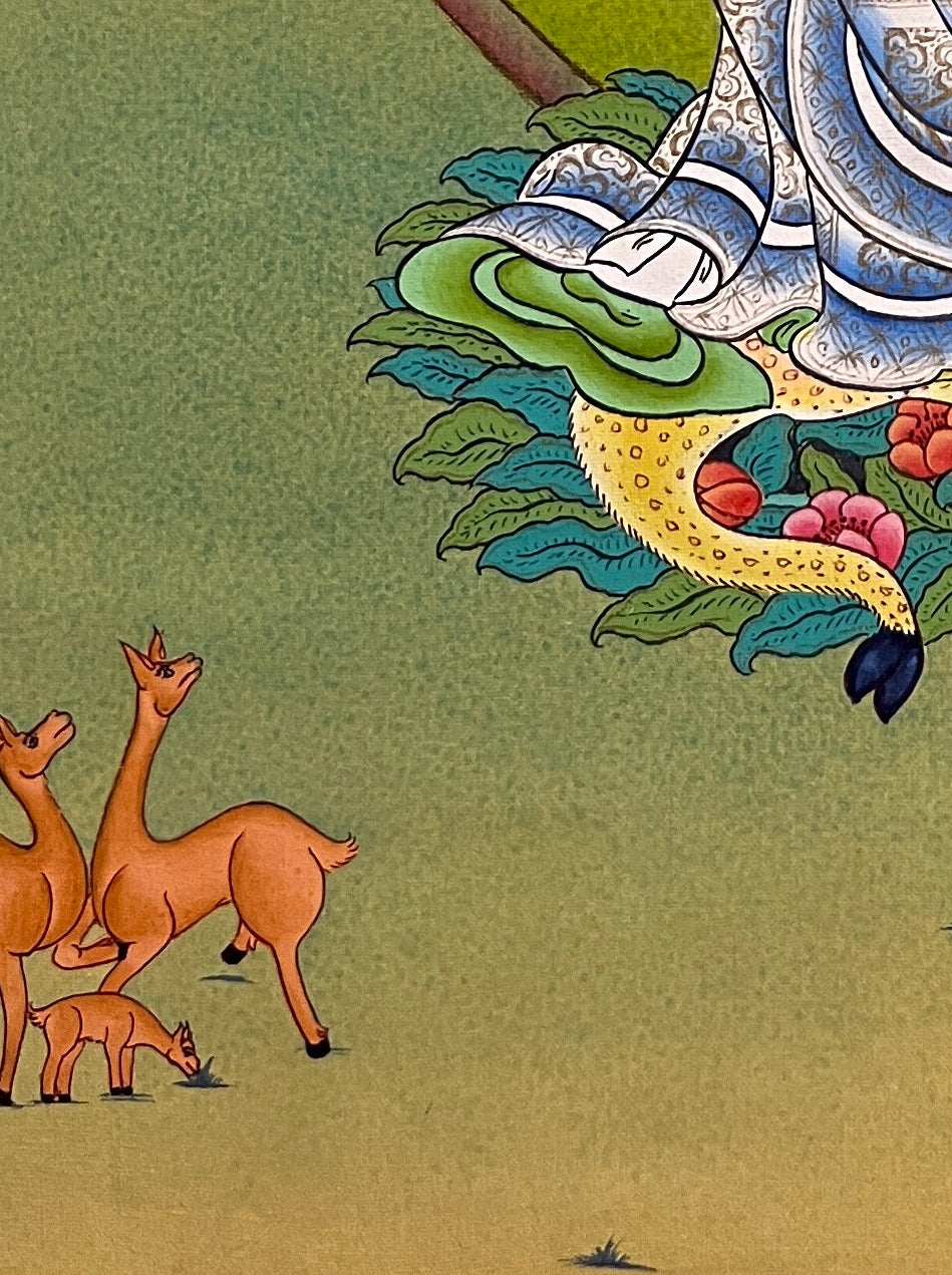 Milarepa thangka, detail: bottom-left corner