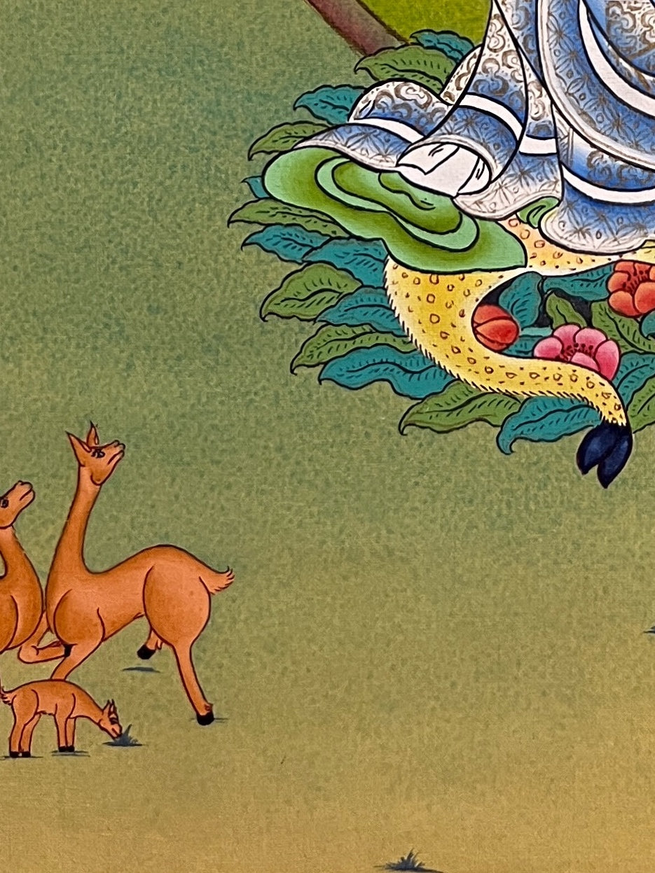 Milarepa thangka, detail: bottom-left corner
