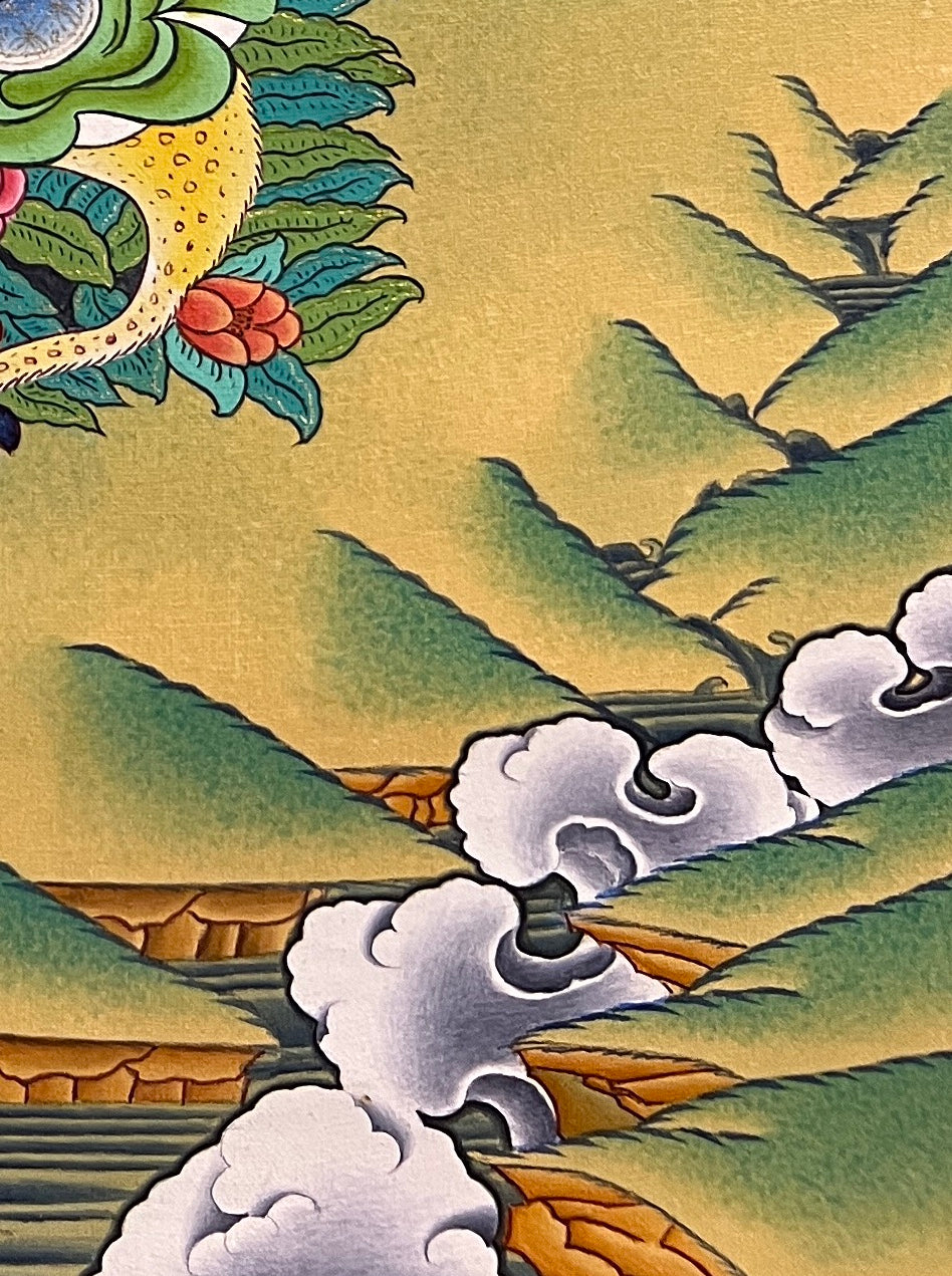 Milarepa thangka, detail: bottom-right corner
