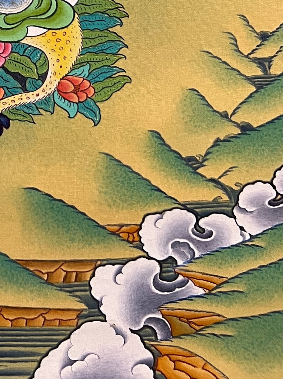 Milarepa thangka, detail: bottom-right corner