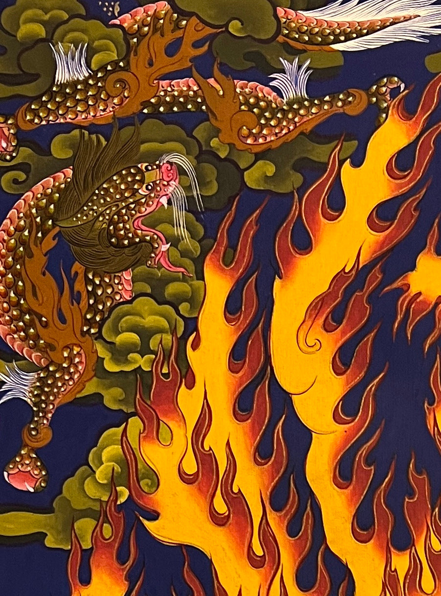 Acala thangka, detail: top-left corner
