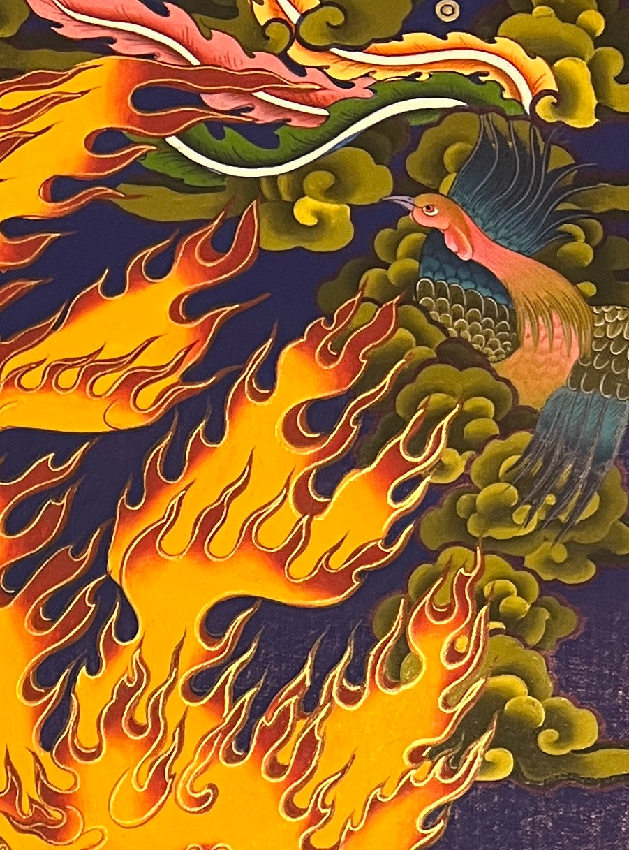 Acala thangka, detail: top-right corner