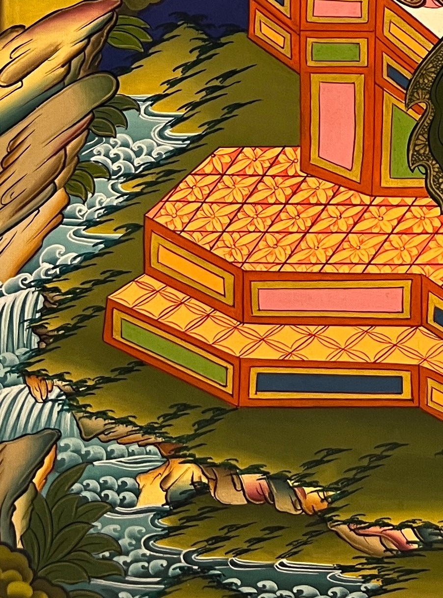 Acala thangka, detail: bottom-left corner
