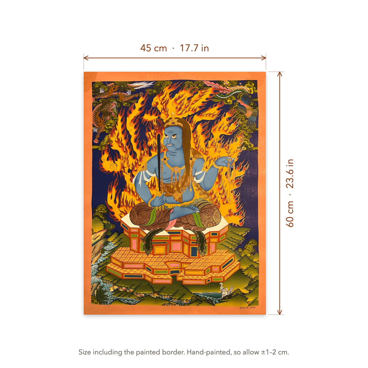 Size diagram: 45 × 60 cm (17.7 × 23.6 in), including the painted border