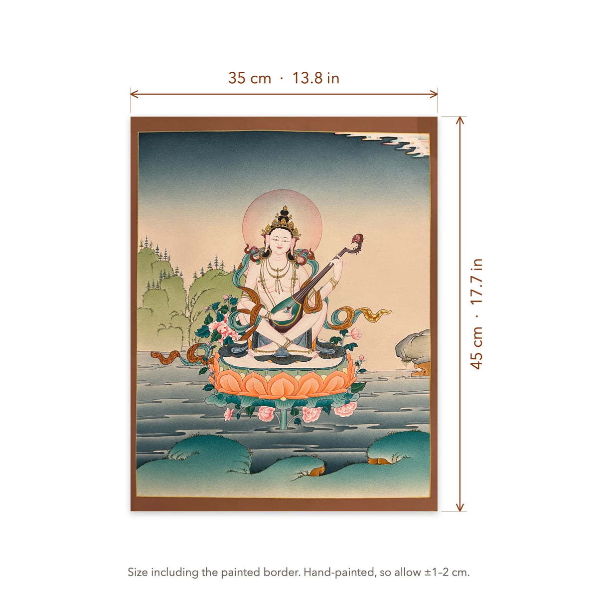Size diagram: 35 × 45 cm (13.8 × 17.7 in), including the painted border