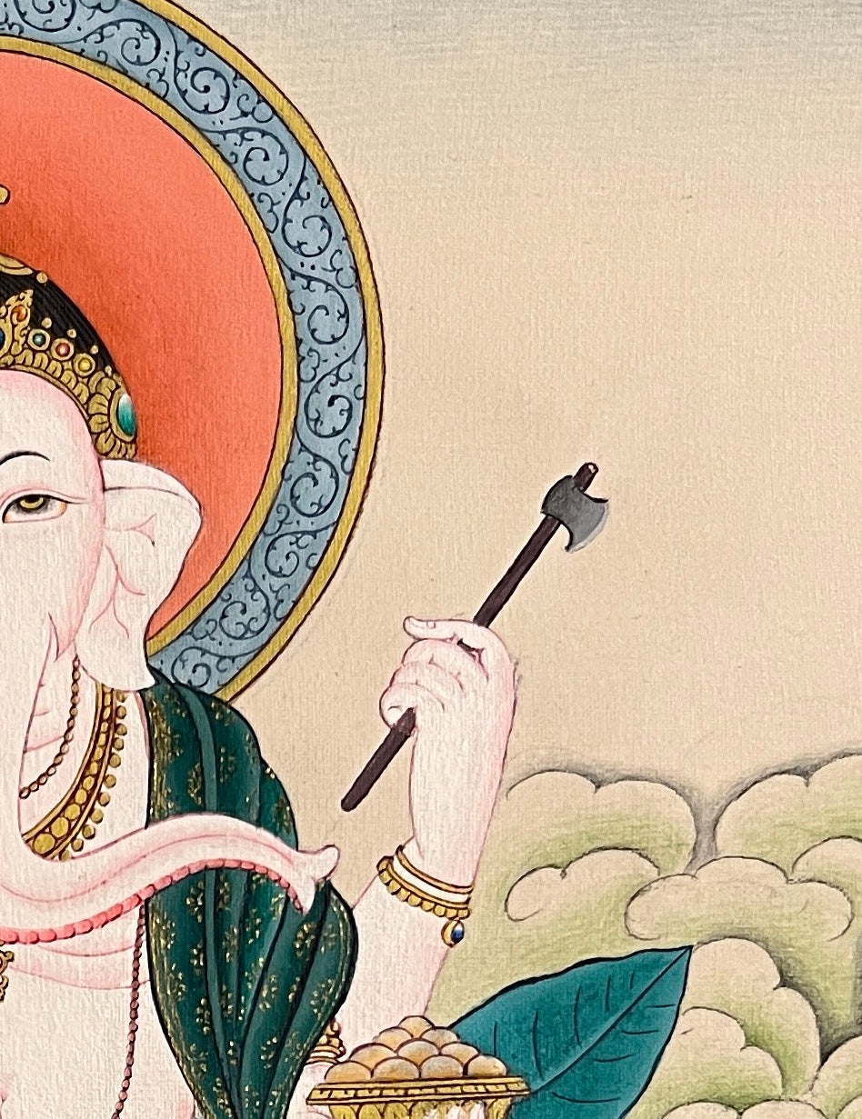 Ganesh thangka, detail: top-right corner
