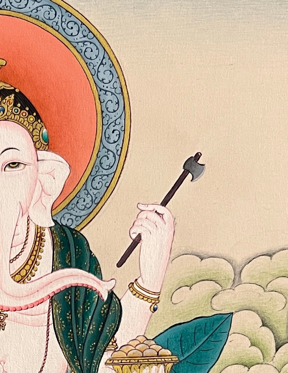 Ganesh thangka, detail: top-right corner