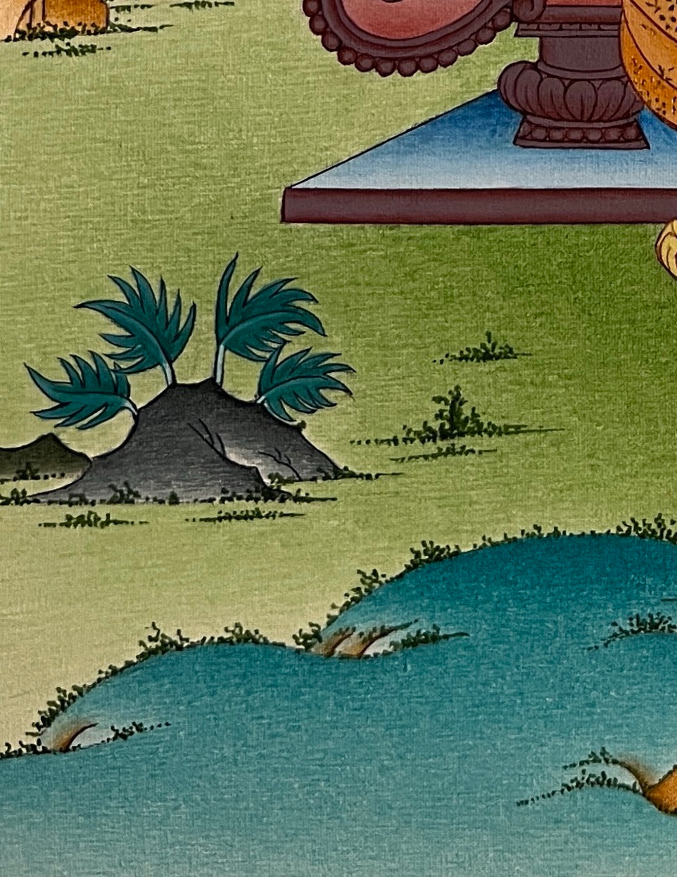 Ganesh thangka, detail: bottom-left corner