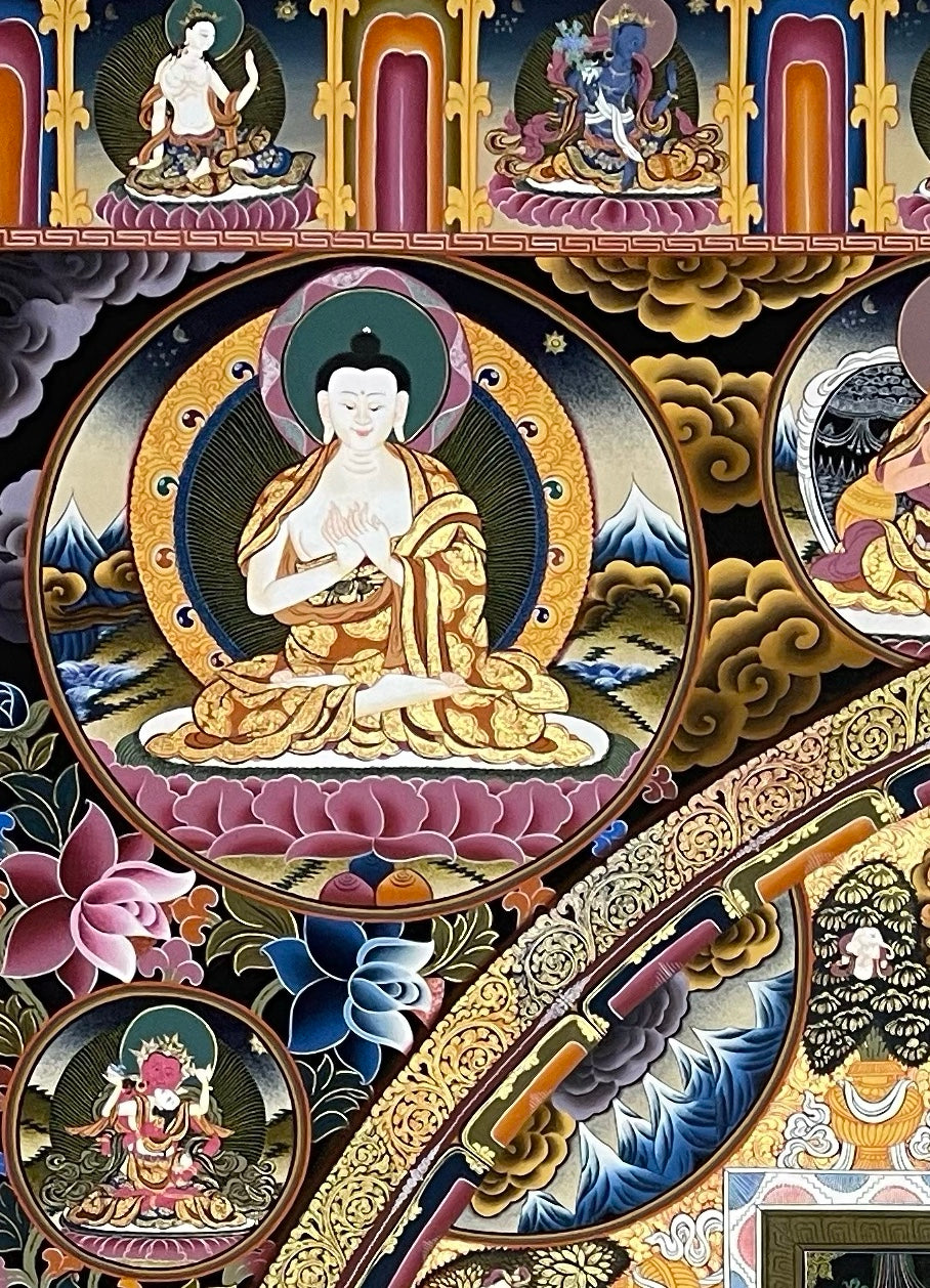 Lokeshwor Mandala thangka, detail: top-left corner