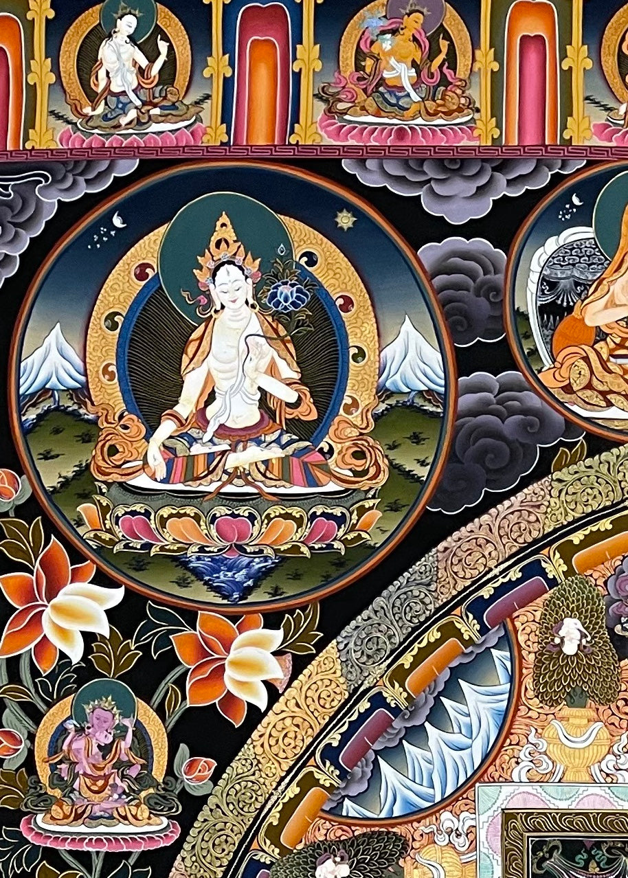 Lokeshwor Mandala thangka, detail: top-left corner