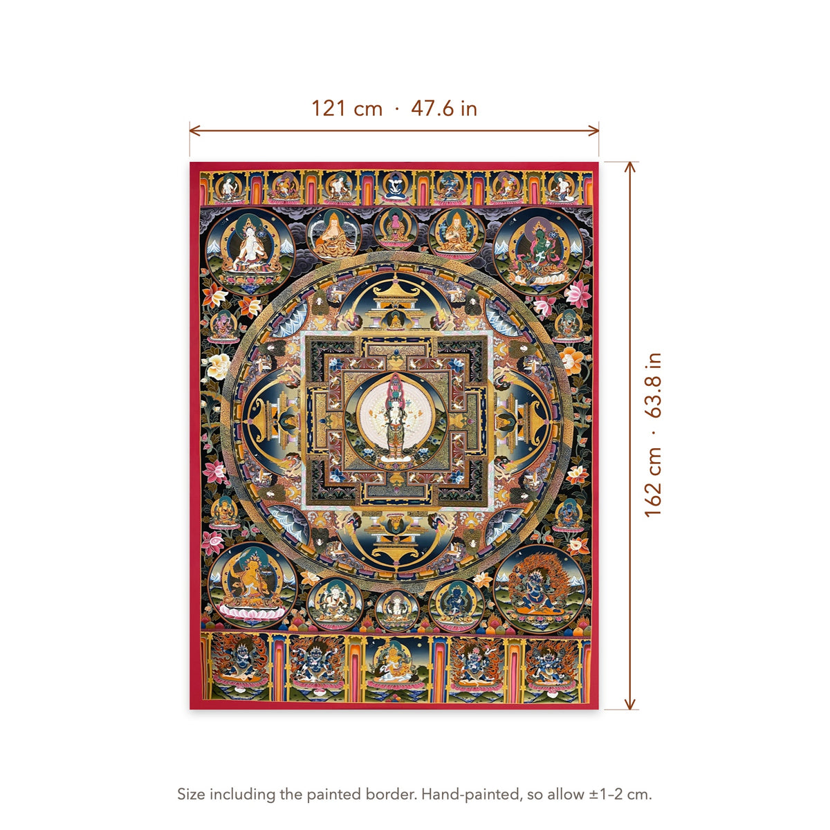 Size diagram: 121 × 162 cm (47.6 × 63.8 in), including the painted border