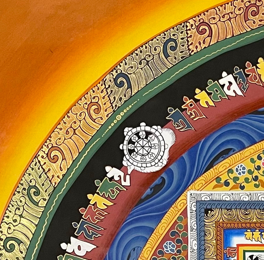 Kalachakra Mandala thangka, detail: top-left corner
