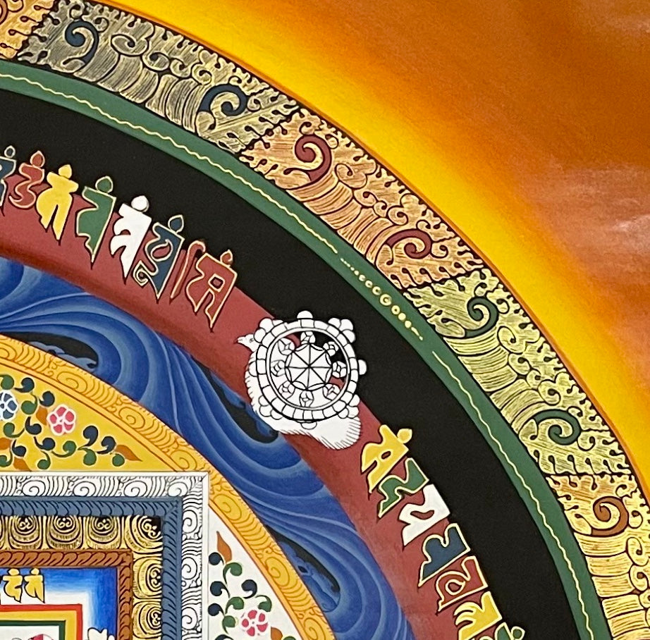 Kalachakra Mandala thangka, detail: top-right corner