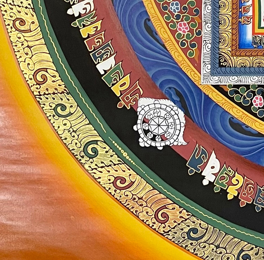 Kalachakra Mandala thangka, detail: bottom-left corner