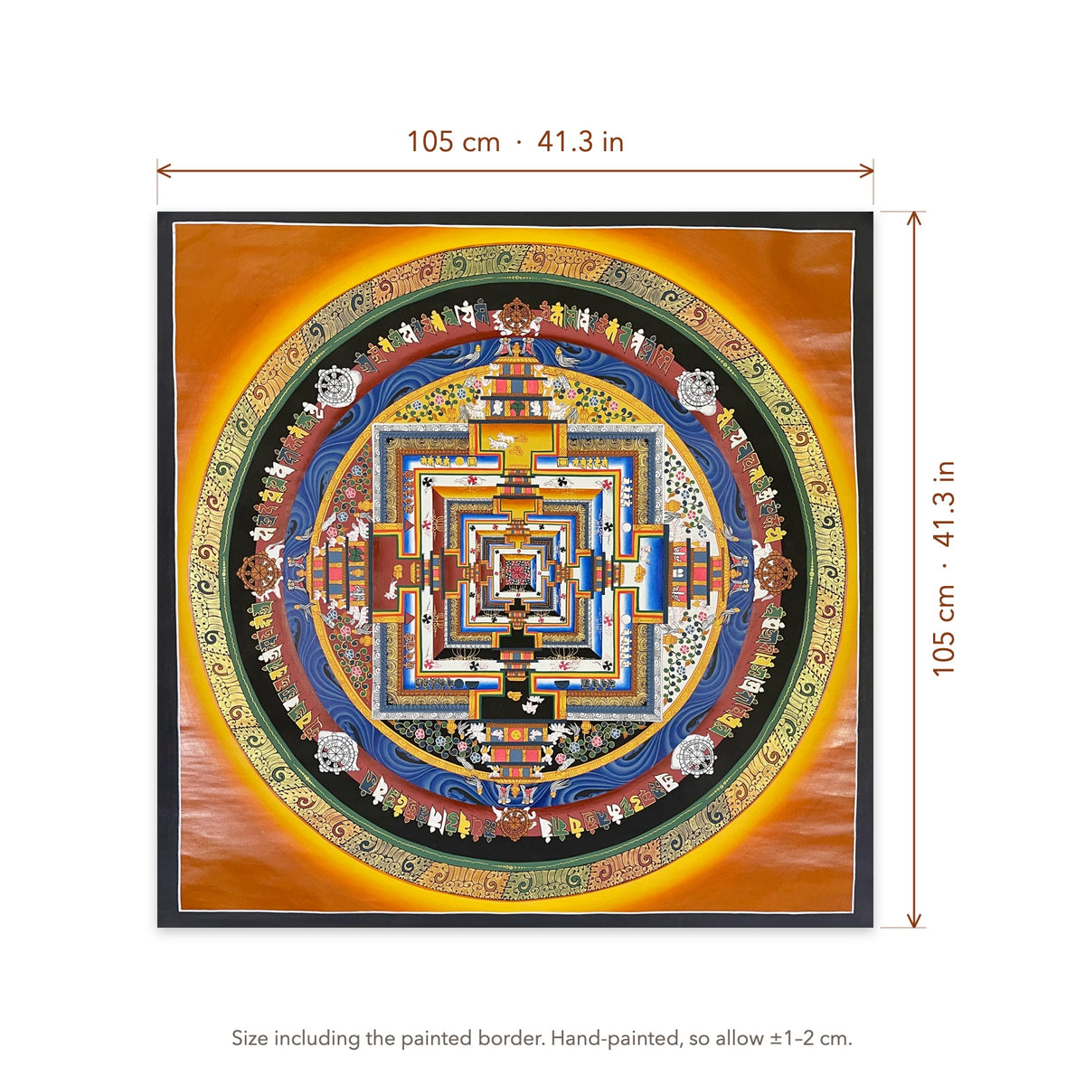 Size diagram: 105 × 105 cm (41.3 × 41.3 in), including the painted border