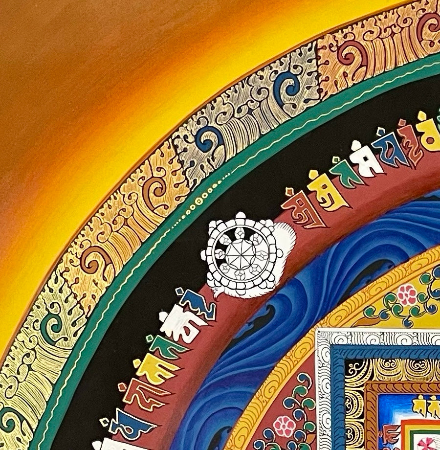 Kalachakra Mandala thangka, detail: top-left corner