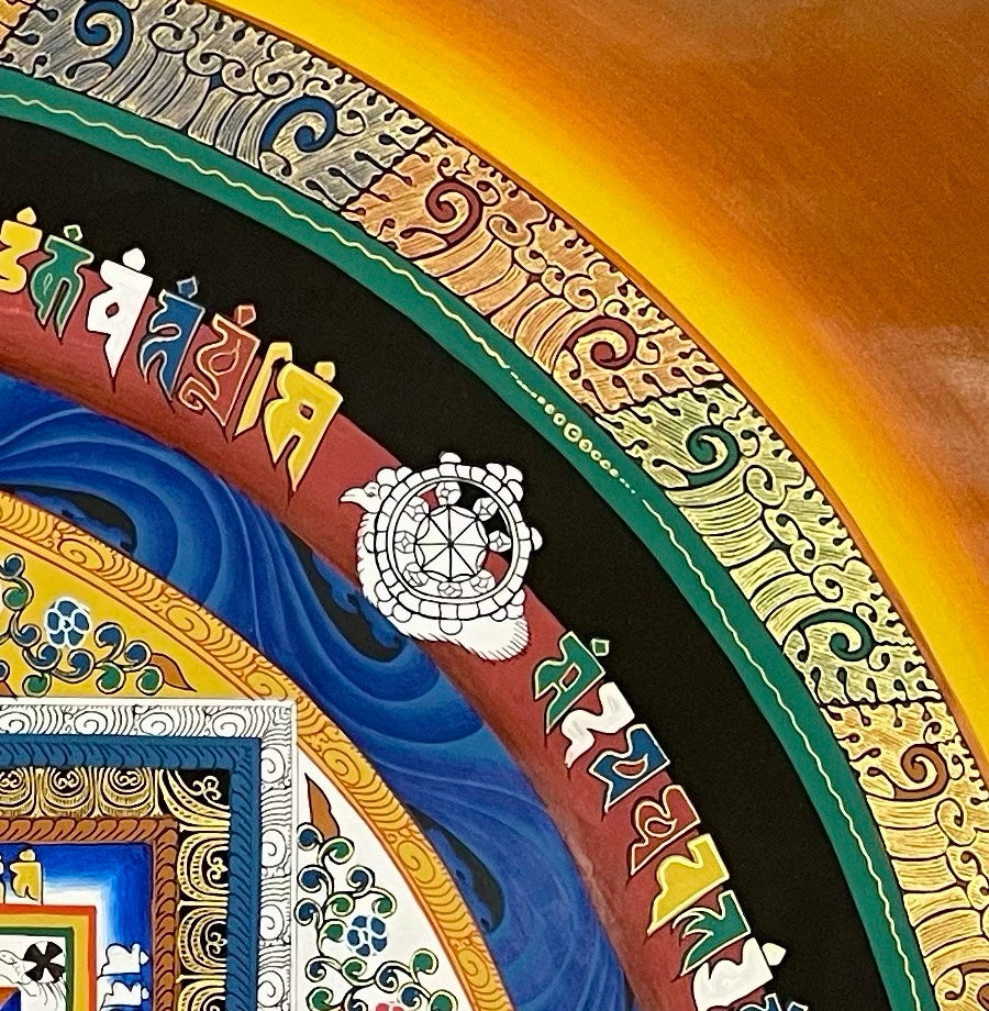 Kalachakra Mandala thangka, detail: top-right corner