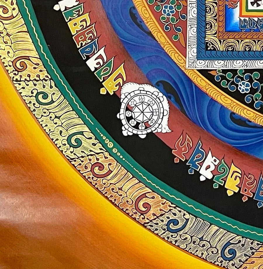 Kalachakra Mandala thangka, detail: bottom-left corner