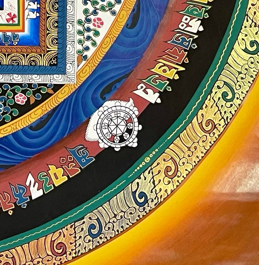 Kalachakra Mandala thangka, detail: bottom-right corner