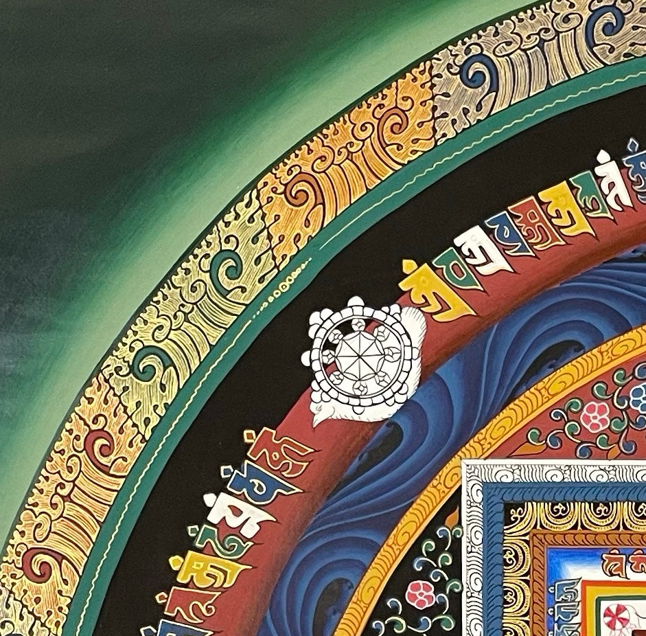 Kalachakra Mandala thangka, detail: top-left corner