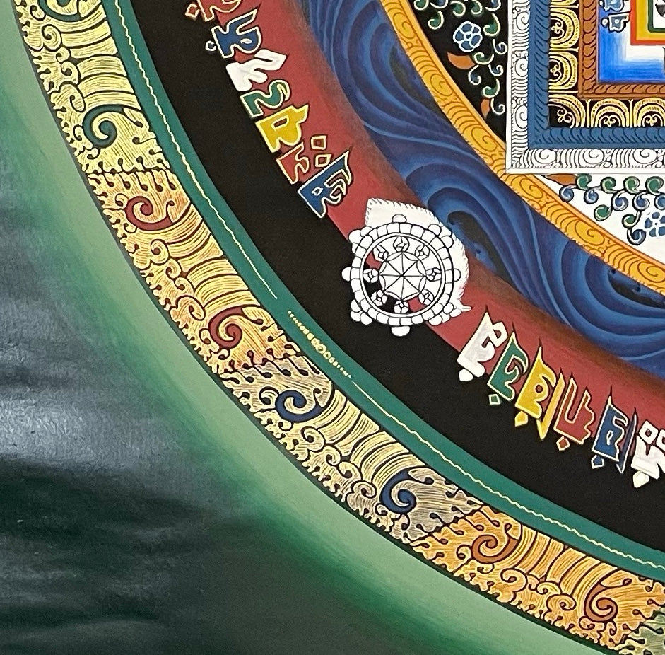 Kalachakra Mandala thangka, detail: bottom-left corner