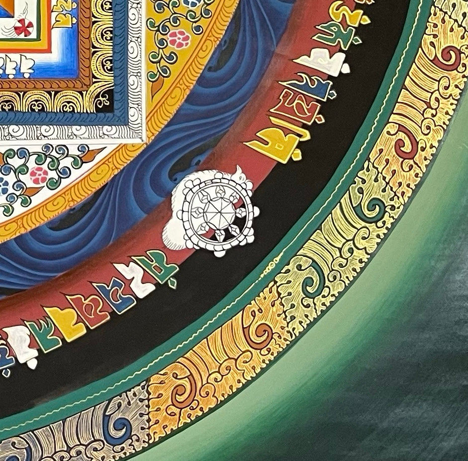 Kalachakra Mandala thangka, detail: bottom-right corner