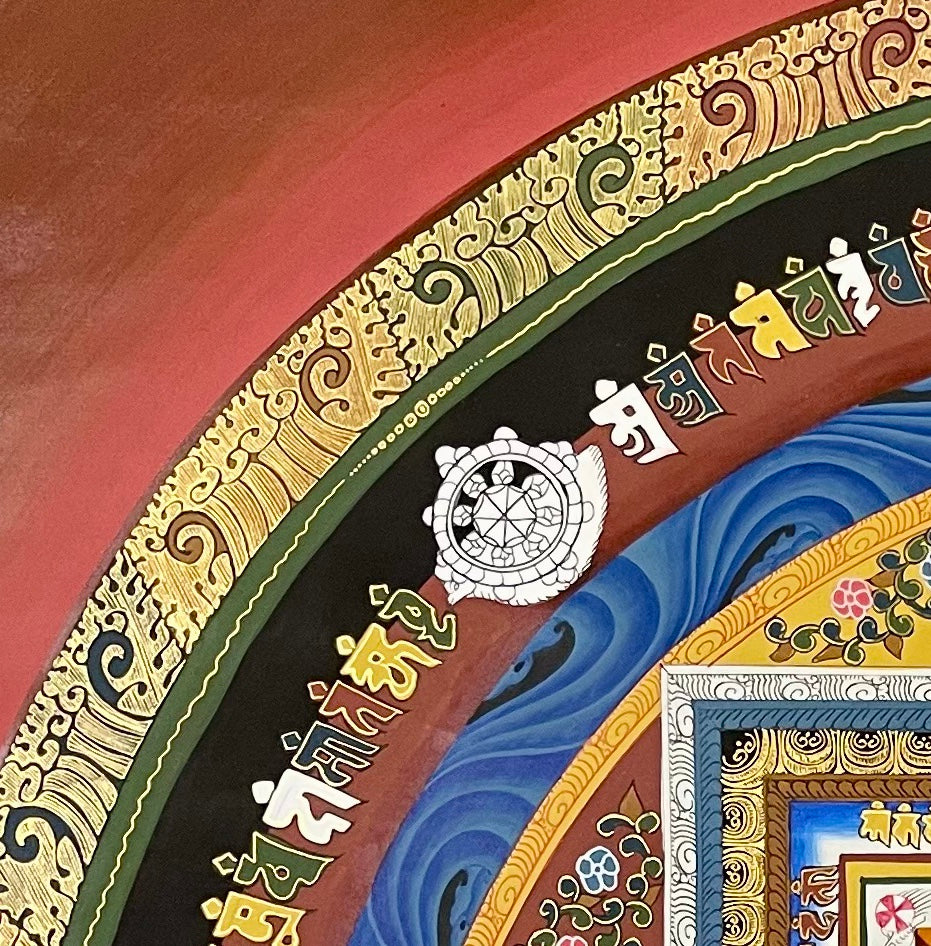 Kalachakra Mandala thangka, detail: top-left corner