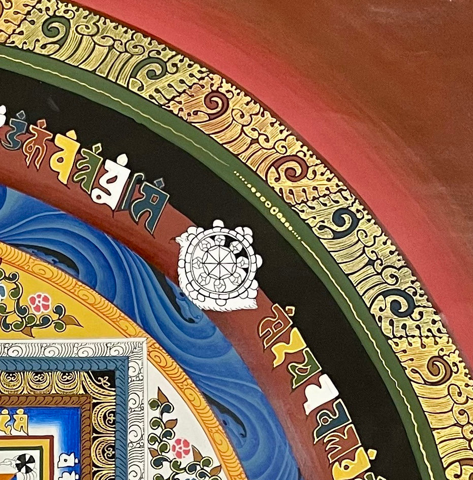 Kalachakra Mandala thangka, detail: top-right corner
