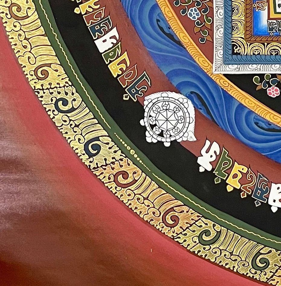 Kalachakra Mandala thangka, detail: bottom-left corner