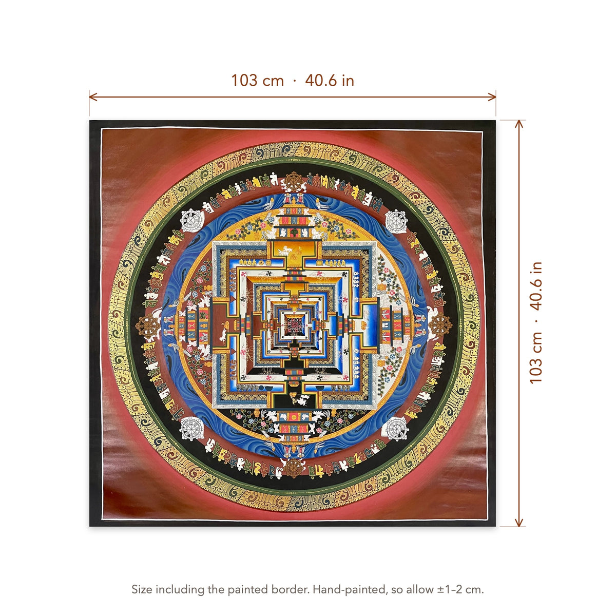 Size diagram: 103 × 103 cm (40.6 × 40.6 in), including the painted border