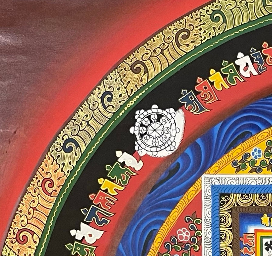 Kalachakra Mandala thangka, detail: top-left corner