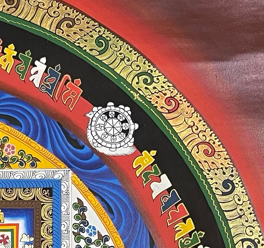 Kalachakra Mandala thangka, detail: top-right corner