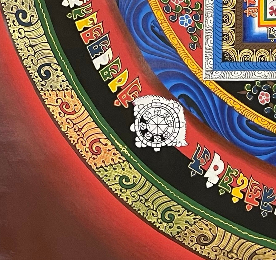 Kalachakra Mandala thangka, detail: bottom-left corner
