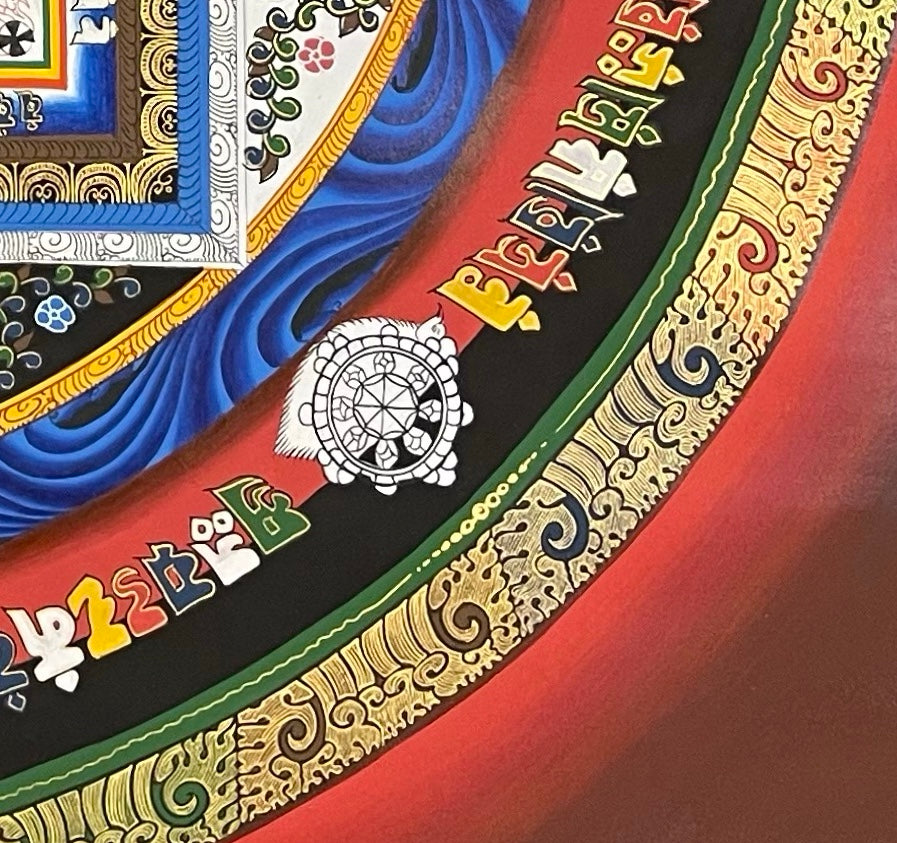 Kalachakra Mandala thangka, detail: bottom-right corner