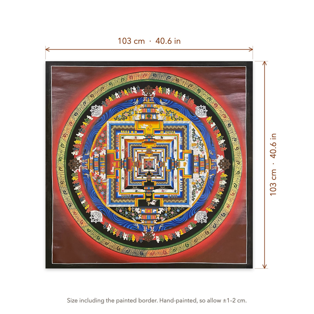 Size diagram: 103 × 103 cm (40.6 × 40.6 in), including the painted border