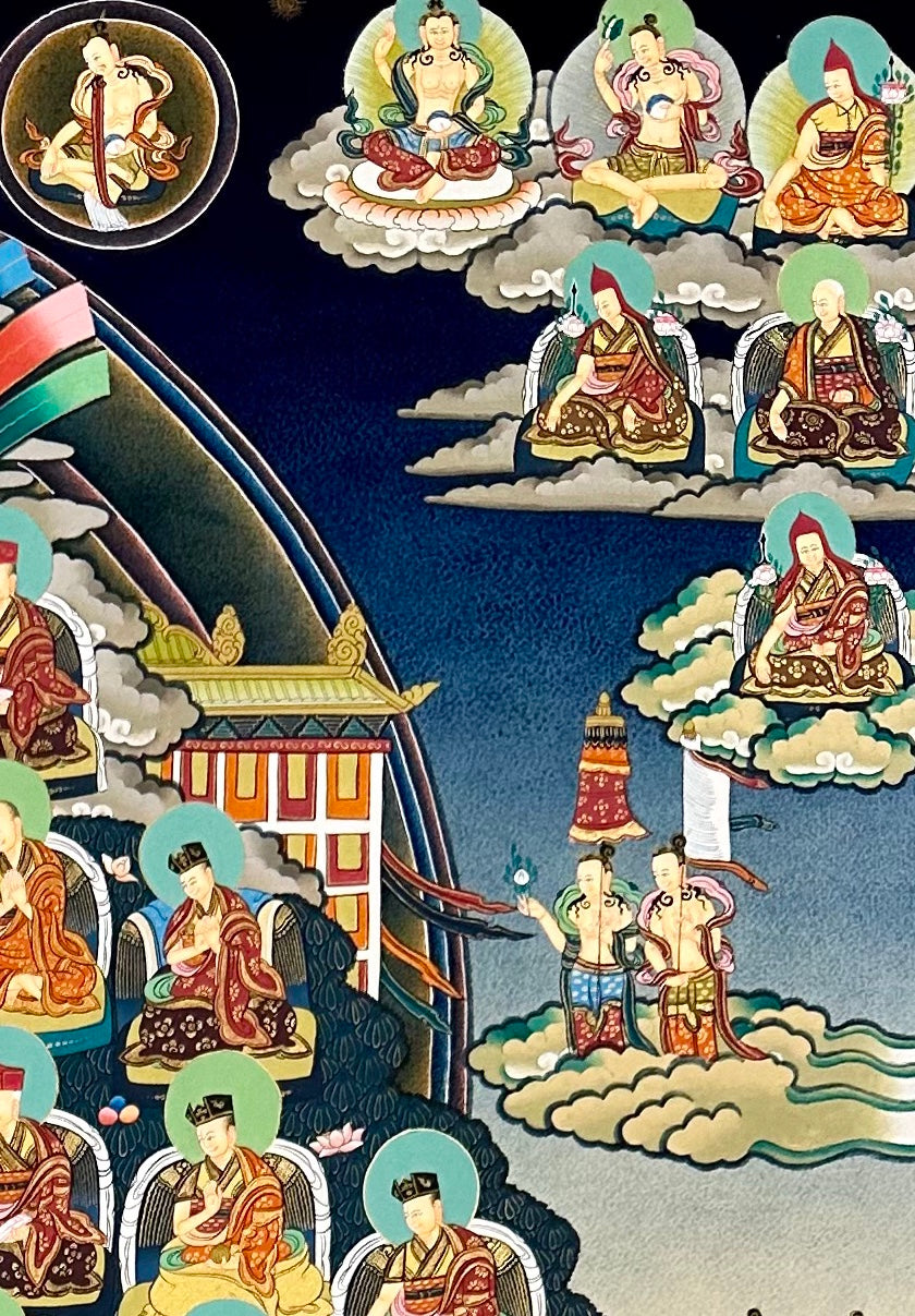 Refuge Tree with Vajradhara thangka, detail: top-right corner