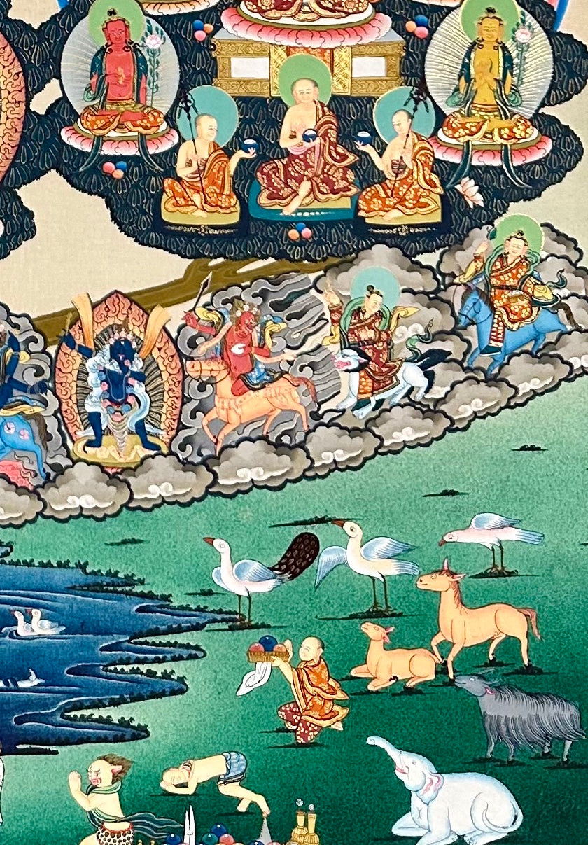 Refuge Tree with Vajradhara thangka, detail: bottom-right corner