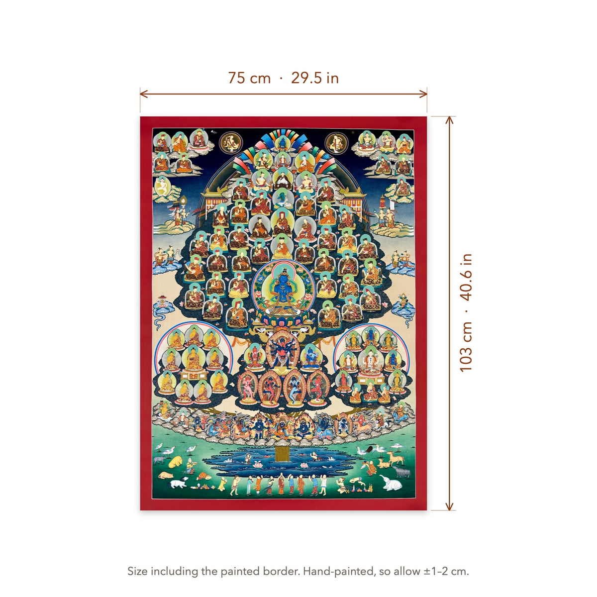 Size diagram: 75 × 103 cm (29.5 × 40.6 in), including the painted border