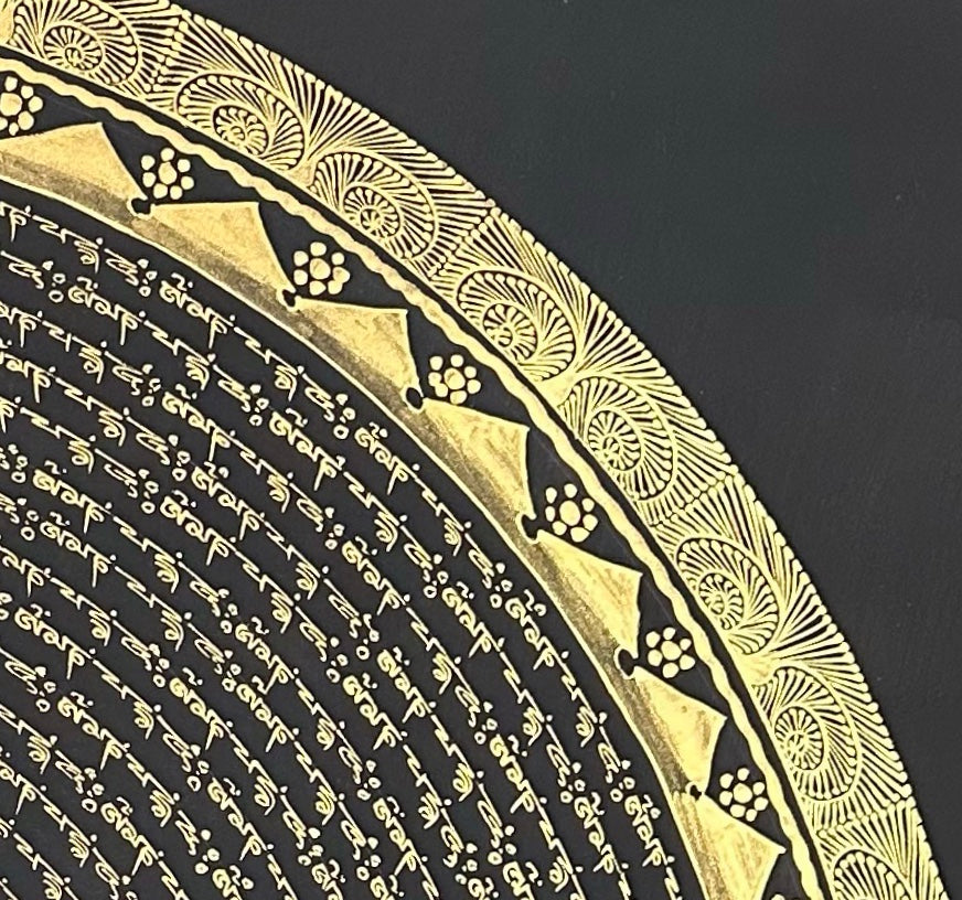 Mantra Mandala thangka, detail: top-right corner