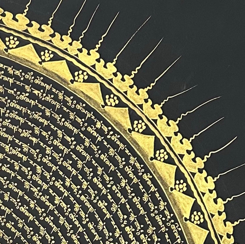 Mantra Mandala thangka, detail: top-right corner