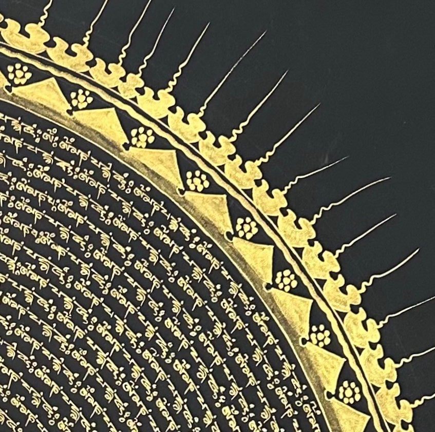 Mantra Mandala thangka, detail: top-right corner