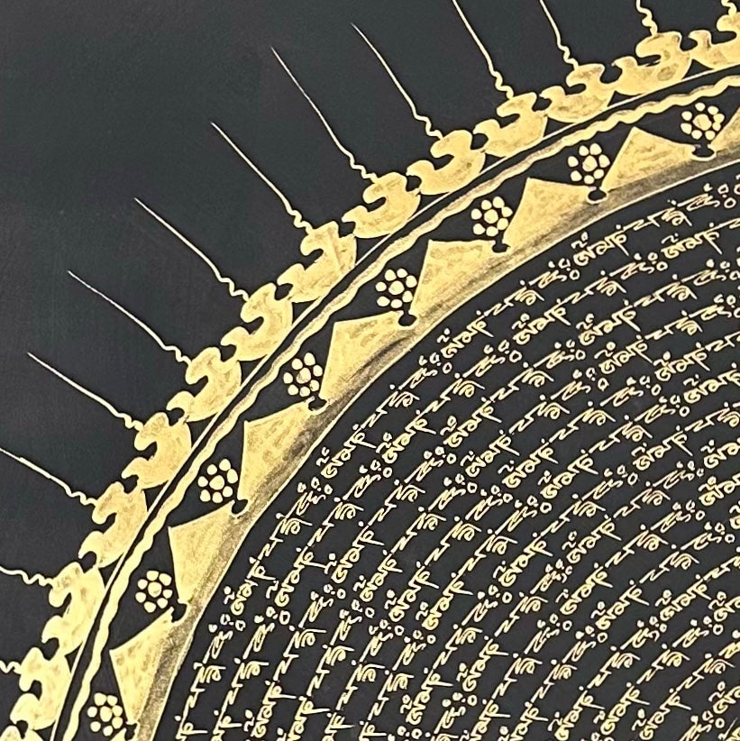 Mantra Mandala thangka, detail: top-left corner